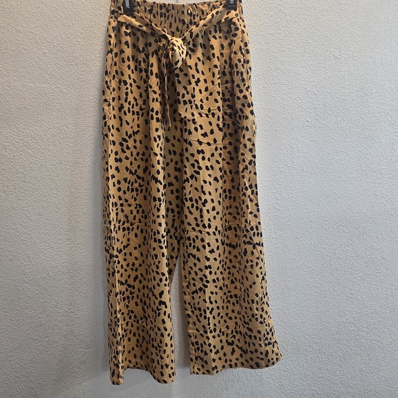 Hey Moments Womens Leopard Print Pants Large Tan Black Wide Leg Elastic Waist... - Picture 3 of 14